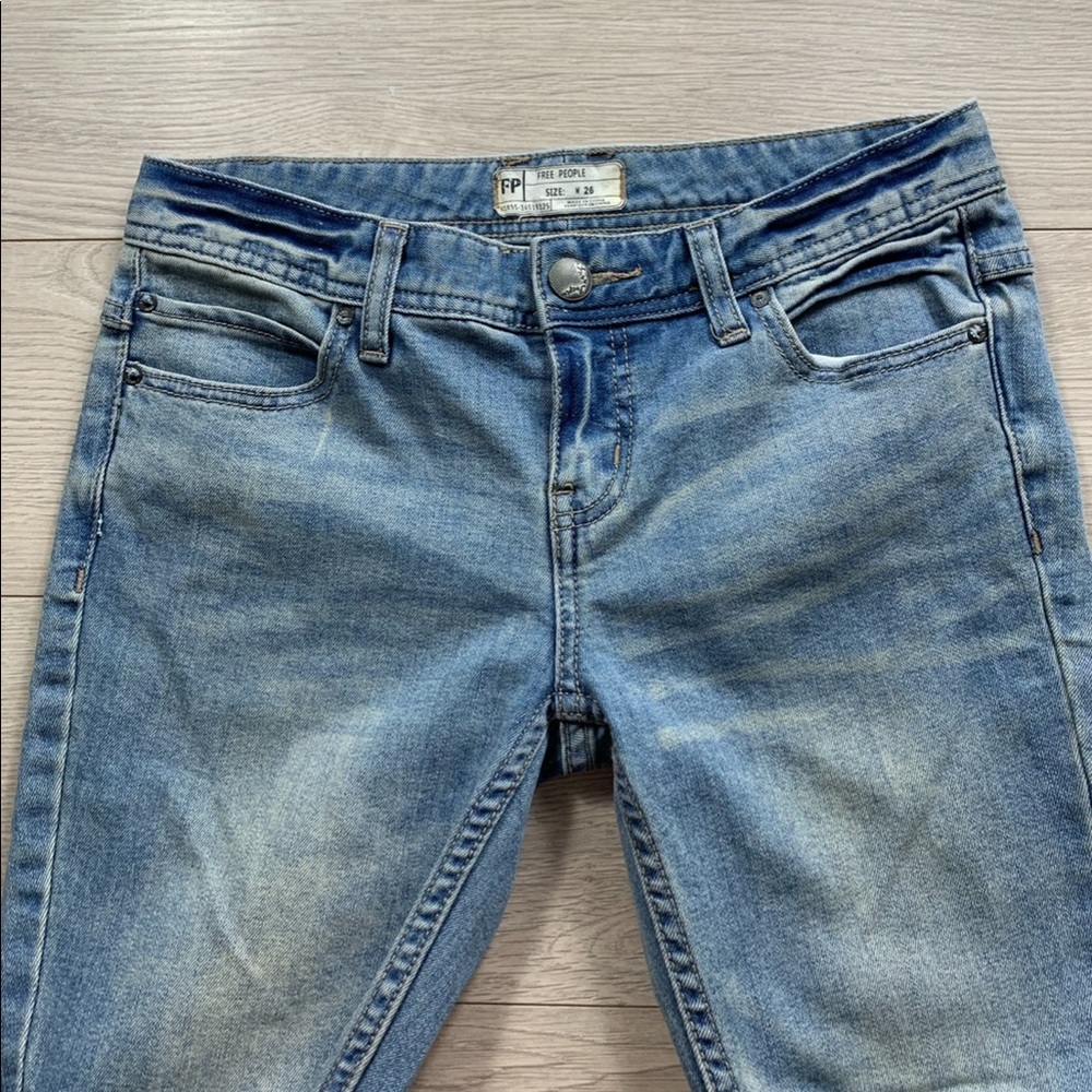 Free People Mid Rise Distressed Raw Hem Skinny Leg Jeans - Picture 4 of 12